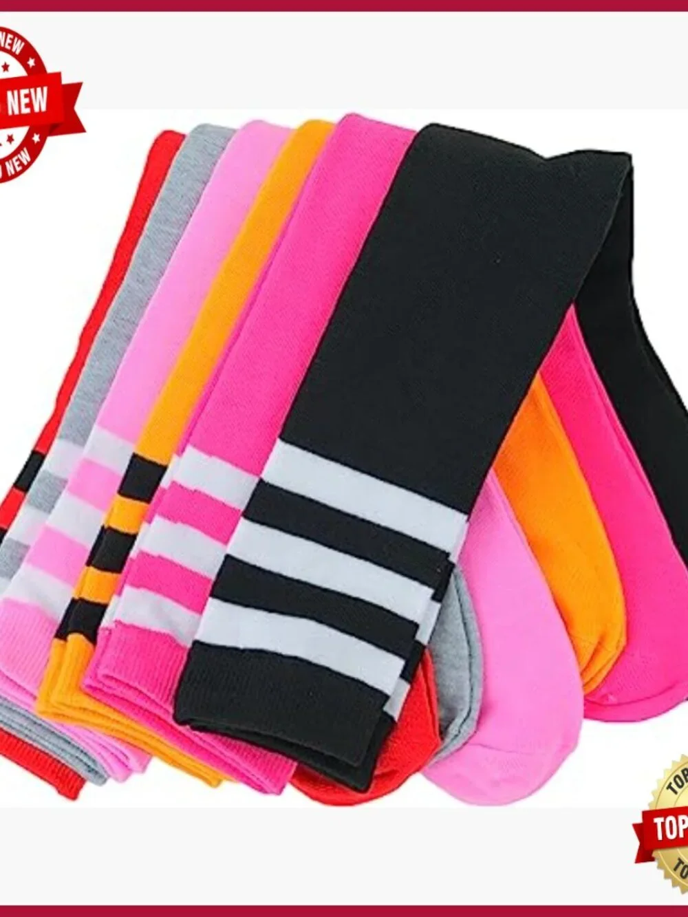 Pack of 6 Knee High Socks Striped Acrylic Blend Pull On